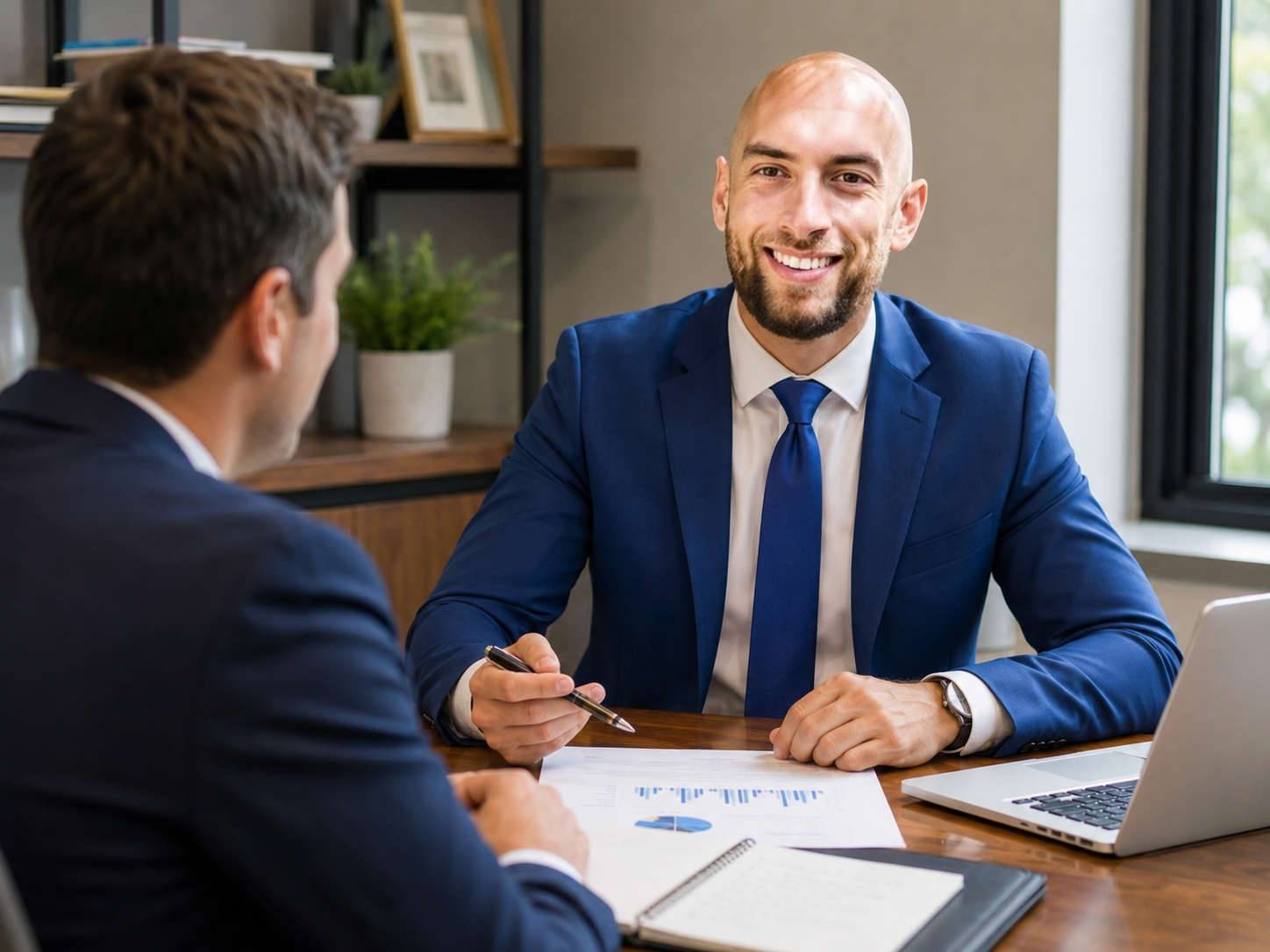 Mortgage adviser meeting a client at a desk to review options