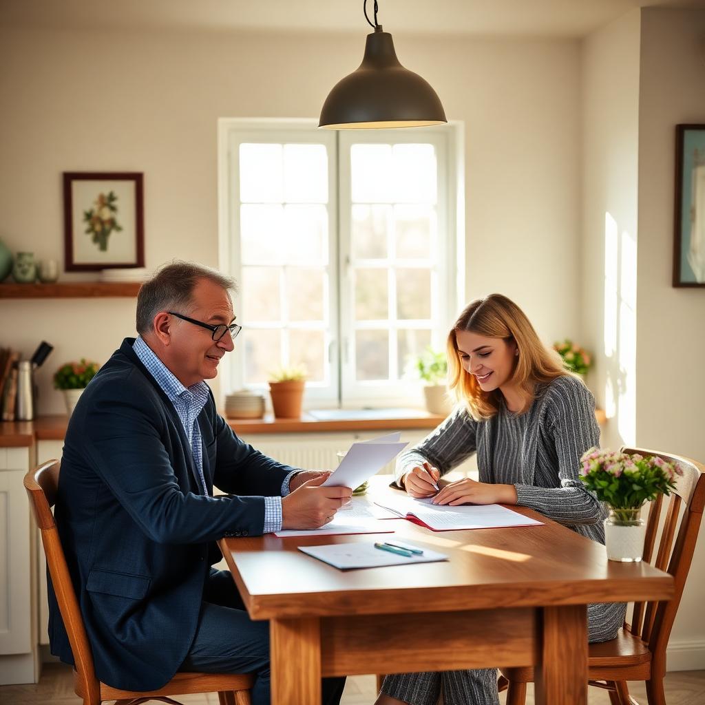 Advisor reviewing protection policies with a client at a kitchen table